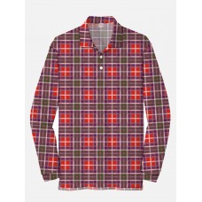 Plaid Series Red Tartan Scottish Men‘s Long Sleeve Polo