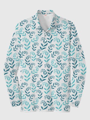 Cycle-Print Abstract Hawaiian Art Natural Leaves Printing Men‘s Long Sleeve Polo