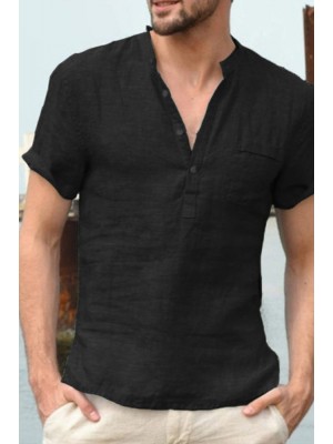 Breathable linen V-neck T-shirt